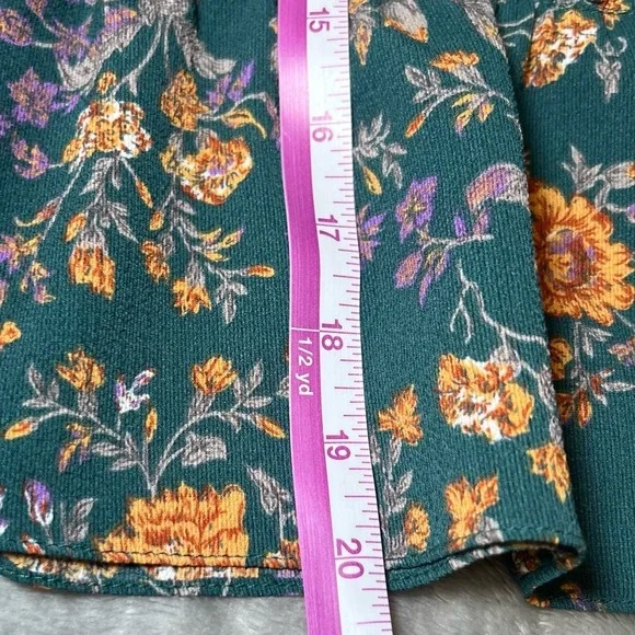 Umgee Womens Size Medium Floral Blouse Teal Yellow Ruffle Tiered Sleeve Boho - Picture 9 of 14